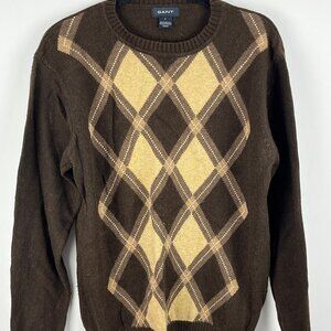Gant Sweater Size L Brown Long Sleeve Crew Neck Tight Knit Cotton Wool Polyamide